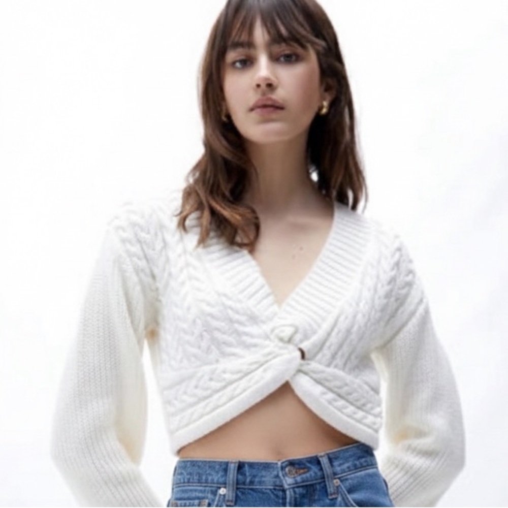 Free People EMILIE Ivory Twist-Front Cable Knit Sweater